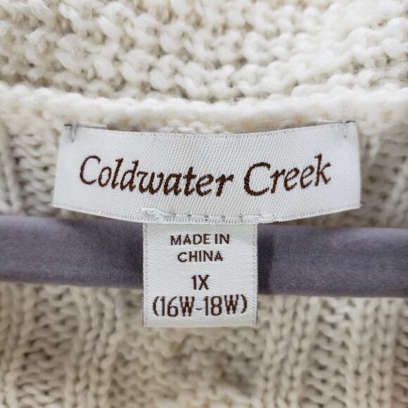 Coldwater Creek Cream Cable Knit Cowl Neck Wool Blend Sweater Size 1X - Picture 8 of 14